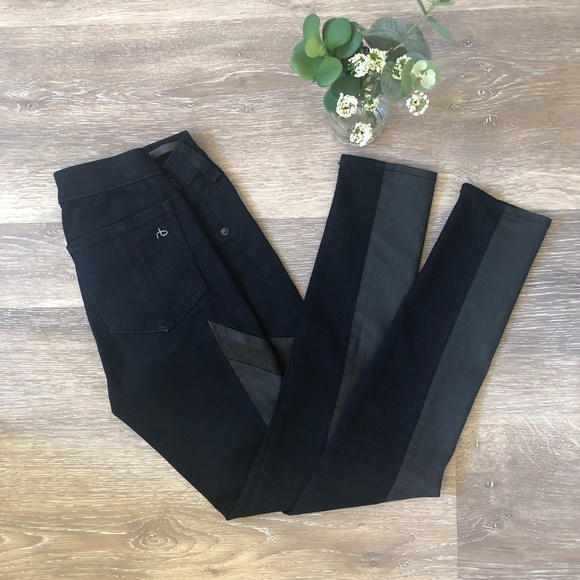 🎉2xHP🎉 Rag & Bone Midnight Leather Trim Skinny Jeans - Picture 4 of 13